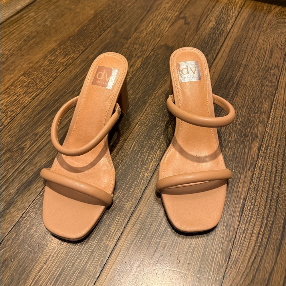DV by Dolce Vita Nude Tan Double-Strap Block Heel Sandals